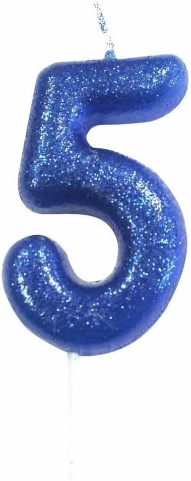 Anniversary House Colourful Blue Glitter Number 5 Cake Candle for Birthday and Anniversary Decorations - Elegant Birthday Candle for Cake - Stylish Silver Number Candle Topper 7 cm