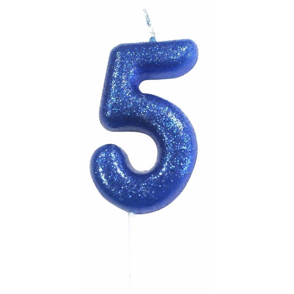 Anniversary House Colourful Blue Glitter Candle, Number 5, 5th Birthday Cake Topper, 7 Centimeters, AHC30/5