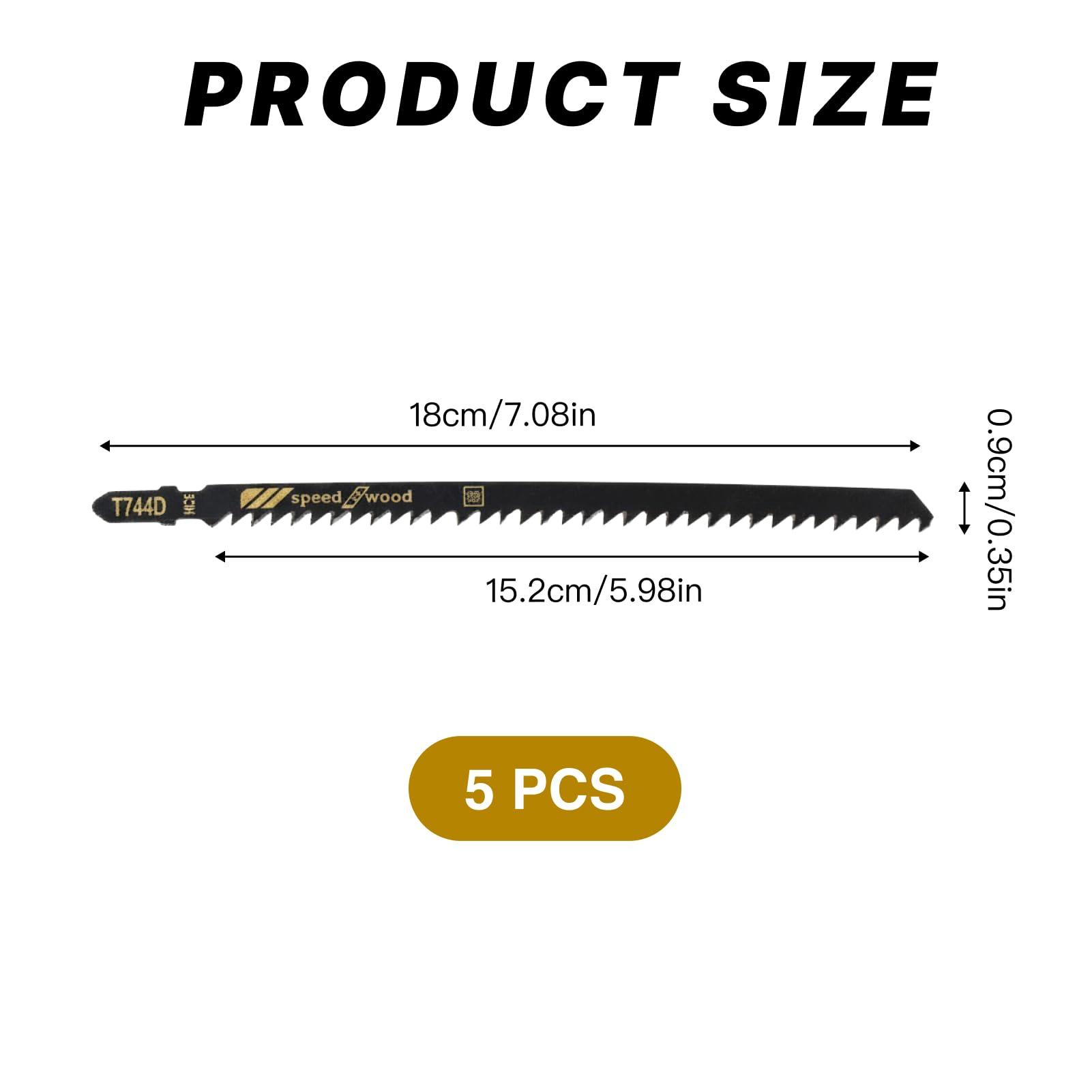 Set di 5 lame per seghetto alternativo T744D, lunghezza 180 mm, per legno e metallo, lame per sega a T, taglio rapido, lame lunghe per seghetto alternativo, compatibili con Bosch, Makita, DeWalt