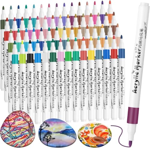 Image of BOLT BEE Acrylic Paint Markers with Brush Tips, Quick-Drying Waterproof Ink for Rock, Plastic, Wood, Canvas, Glass, Ceramic, Metal Art Crafts Projects (60 Color Acrylic Marker)