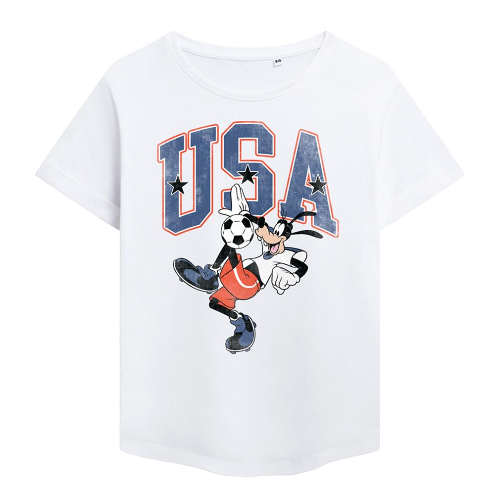 Disney Goofy Football USA Ladies Fashion T Shirt, White, Medium