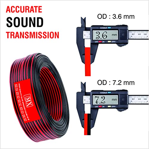 Image of MX Speaker Cable Wire 50m Coil Red & Black 65-Strand Audio Wire 3.6mm x 7.2mm OD for Home Theater, Hi-Fi Speakers, Amplifiers, Car Audio & Sound Systems Flexible Speaker Connection Cable (3978)