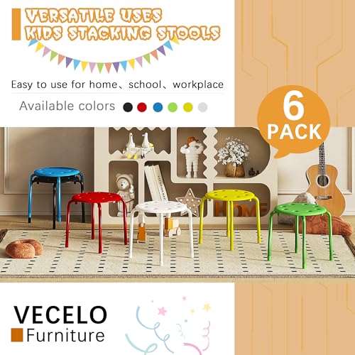 Image of VECELO 6-Piece Stacking Stools for Classroom, 12 Inch Height, Decoration Flexible Seating for Schools, Green