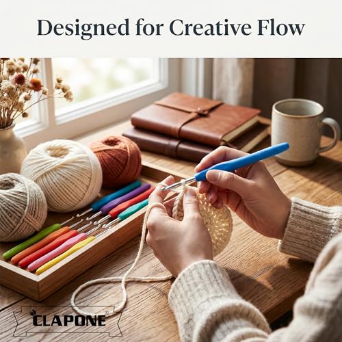 Image of CLAPONE Crochet Hooks Set 2.0mm-5.5mm, Soft Grip Silicone Handle Knitting Needles for Beginners & Professionals, Color-Coded Crochet Needles for Yarn Craft, DIY & Weaving (Multicolor, Set of 8)
