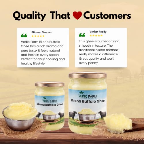Vedic Farm Bilona Buffalo Ghee | Traditional Bilona Process | 100% Pure Natural Buffalo Ghee | Rich Flavor & Thick Texture | Ideal for Cooking, Sweets & Traditional Recipes (1, 500, gram) 2