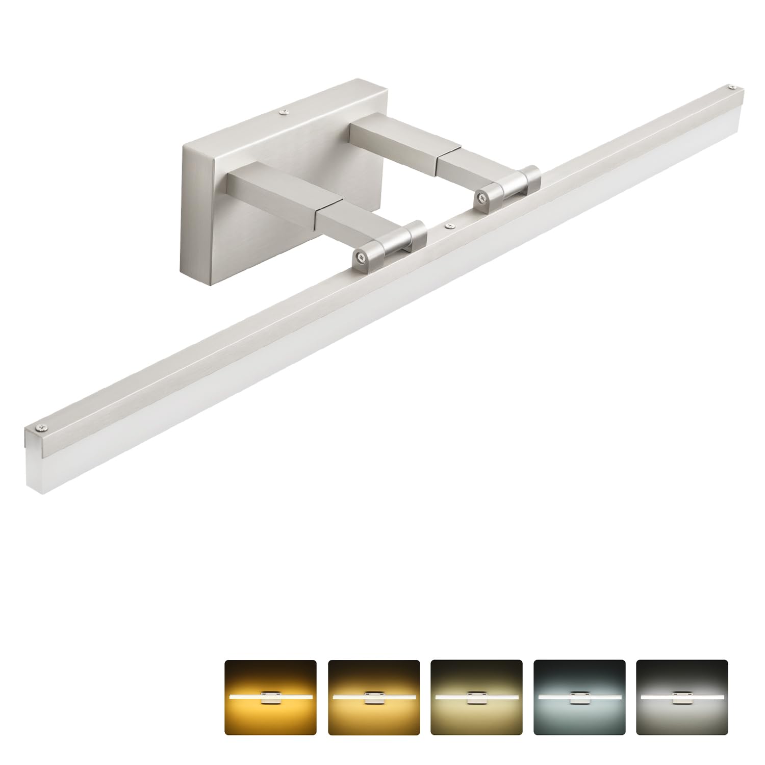 SOLFART Bathroom Lighting Fixtures Over Mirror: 32 Inch 5CCT Retractable LED Vanity Lights Brushed Nickel Dimmable Adjustable Head ETL