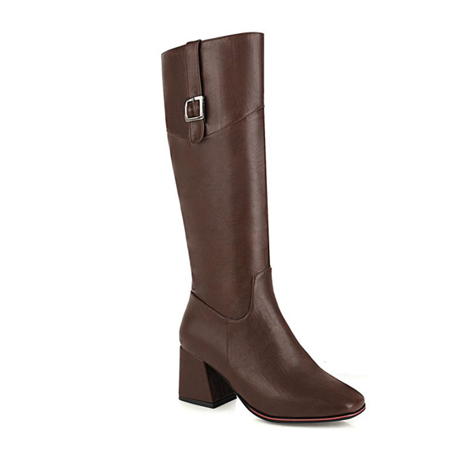 Botas de Caña Alta Mujer con Puntera Cuadrada hasta la Rodilla con Lado Cremallera y Tacón Grueso 7CM