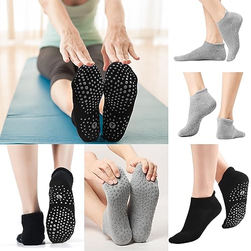 Image of Toes Home Pilates Socks for Women, Cushioned Ankle Grippy Non Slip Socks for Yoga, Hospital, Barre, Home Slipper 2 /4 Pairs
