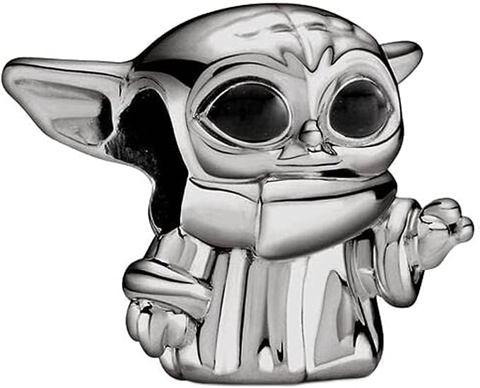 The Charmery Abalorio de plata de ley 925 con diseño de Star and Wars Baby Yoda Grogu negro, compatible con abalorios Pandora y muchas otras pulseras del Reino Unido., Silver