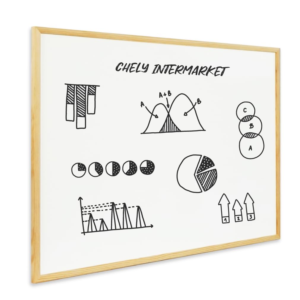 CHELY INTERMARKET Pizarra Blanca Esmaltada 30X40 CM NO Magnética Marco Madera Incluye Rotulador Borrador Kit Colgar Tablero Oficina Escuela Reuniones Presentaciones Dibujos Planificación