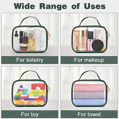 Image of Wedama TSA Approved Toiletry Bag, 4 Pack Clear Makeup Bags with Handles, Quart Size Clear Toiletry Bags, PVC Cosmetic Bags for Women and Men, Carry on Airport Airline Compliant Bag, Dark Green