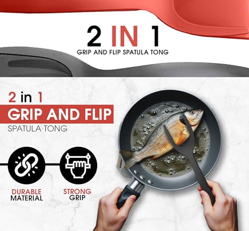 NYANO Egg Flipper Spatula: 2-in-1 Grip and Flip Design – Perfect Egg Spatula Flipper, Pancake Flipper, and Omelette Flipping Spatula, Ideal for Cooking and Baking. (Black and Red - 2 Pack) by NYANO - Used condition - Image 3