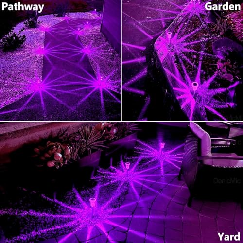 Image of DenicMic Solar Halloween Lights Outdoor 10 Pack Purple LED Halloween Decor | Yard Garden Pathway Walkway Patio Lawn, Spike Style Starburst Pattern, Acrylic /Stainless Steel Halloween Decorations Outdoor