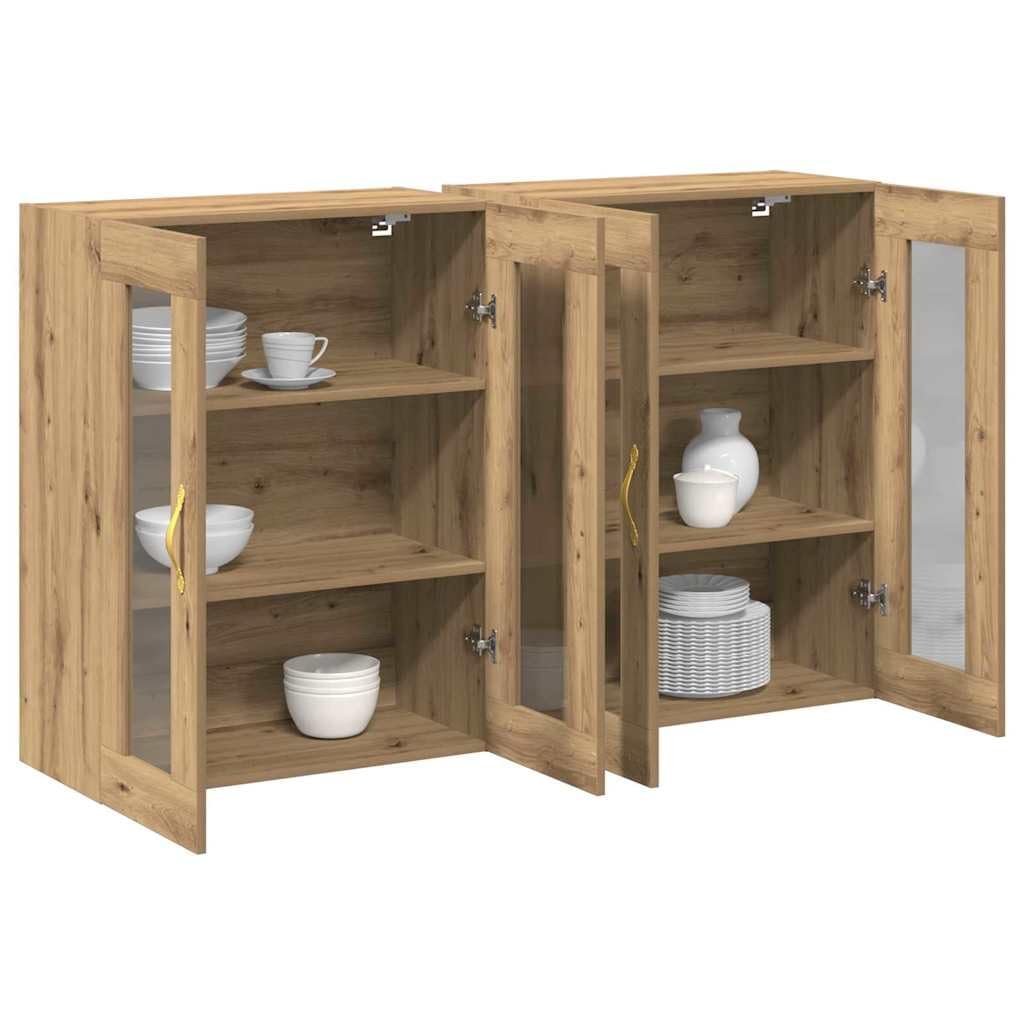 Vidaxl Artisan Oak Wall Cabinets 2 Pcs 69.5 X 34 X 90 Cm, Living Room Storage Unit, Rectangular Modern Cabinets, Durable Wall, Stylish Organizer For Small Spaces