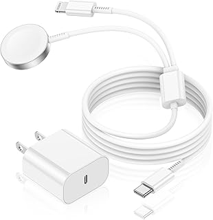 Upgraded 2 in 1 Apple Watch Charger, Fast USB C iWatch Charger Cable and C to Lightning Cable 6.6FT, iPhone Charging Block and Magnetic iWatch Cable for Apple Watch Series SE/8/7/6/5/4/3/2/1, iPhone 14/13/12/11/XS/XR/X/8/iPad/AirPods