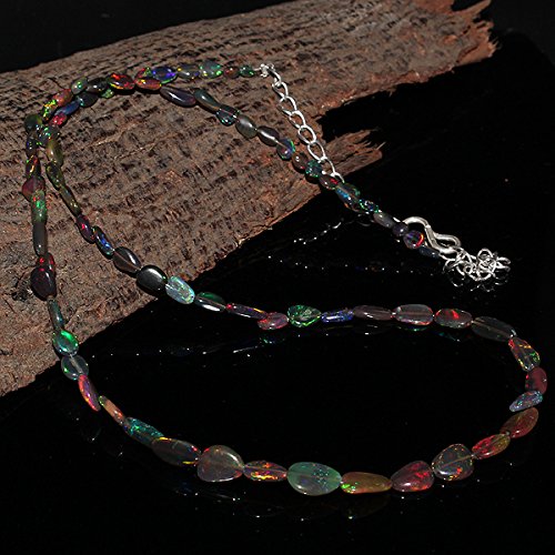 LKBEADS Naturalny etiopski Welo Fire czarny opal bębnowy naszyjnik #575