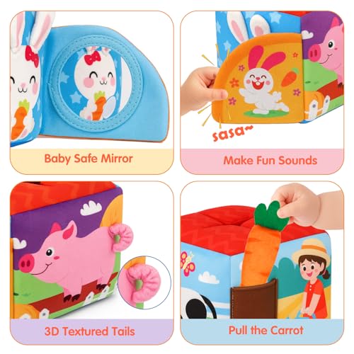 Avesa Baby Toys 6-12 Months - Soft Sensory Box Infant Toy with Stuffed Animals, Rattle, Crinkle Paper, Mirror - 6 Month Old Must Haves Boy Girl Babies Birthday for 1 Year Old Learning Toys - Image 5