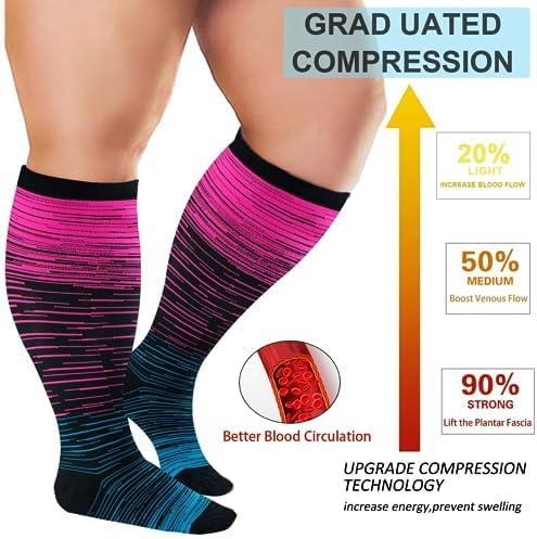 4 Pairs Plus Size Compression Socks for Women and Men 20-30 mmHg, Wide Calf Stockings Best Support for Circulation, Running - Image 3