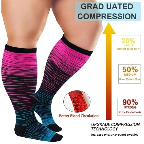 Image of 4 Pairs Plus Size Compression Socks for Women and Men 20-30 mmHg, Wide Calf Stockings Best Support for Circulation, Running