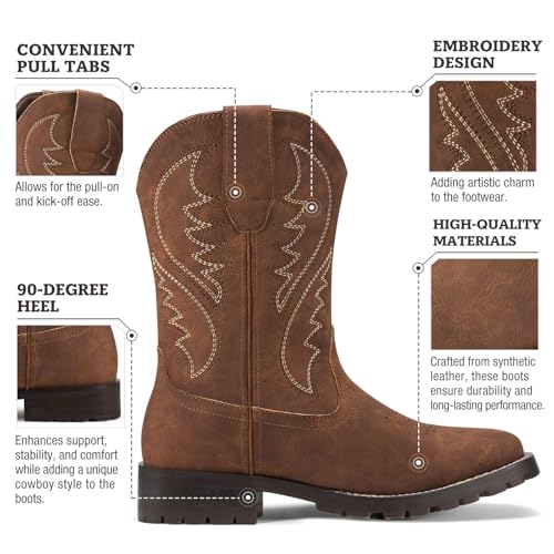 rollda cowboy boots for men western boots men39s square toe chunky heel mid-calf boots classic embroidered pull on boots