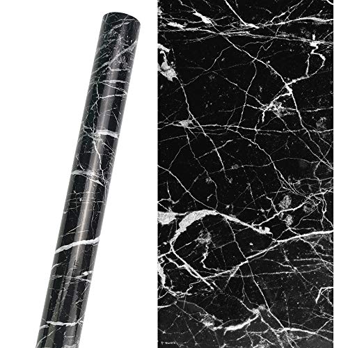 KBNIAN Sticker Marbr Noir Auto-Adhésif Papier Peint Marbre Auto-Adhésif Papier Peint Marbre Films en Marbre Papier Adhesif pour Meuble PVC Papier Adhesif Marbre pour Comptoir Mur Table Terre, 40cm*3m
