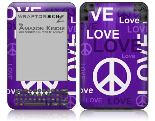 WraptorSkinz Love and Peace Purple - Decal Style Skin fits Amazon Kindle 3 Keyboard (with 6 inch Display)