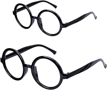 2 Pcs Round Glasses,Wizard Costume Accessories Set,Retro Round Glasses,Black Circle Glasse,for Adults Night Cosplay Magic Theme Party Halloween Outfit Fancy Dress Accessory