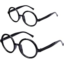 2 Pcs Round Glasses,Wizard Costume Accessories Set,Retro Round Glasses,Black Circle Glasse,for Adults Night Cosplay Magic Theme Party Halloween Outfit Fancy Dress Accessory