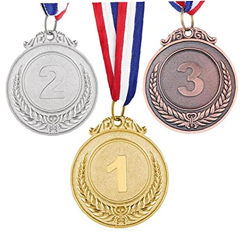 PiniceCore 3 stks Metalen Award Medailles met Neck Ribbon Goud Zilver voor Sport Academics of Elke Wedstrijd Tarwe Patroon - Image 5