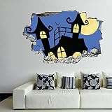 Witch Broom Halloween Wall Decal Spooky Pumpkin Ghost 3D Break Through Wall Sticker Removable PVC Fu