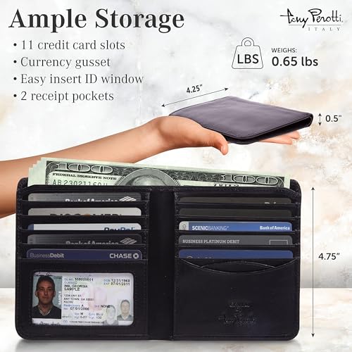 Tony Perotti Men's Italian Leather Bifold Wallet With Card Holders, Pocket Size 4.25"(w), ID Window - Eco-Friendly Vegetable-Tanned Full Grain Leather Wallet Made in Italy2