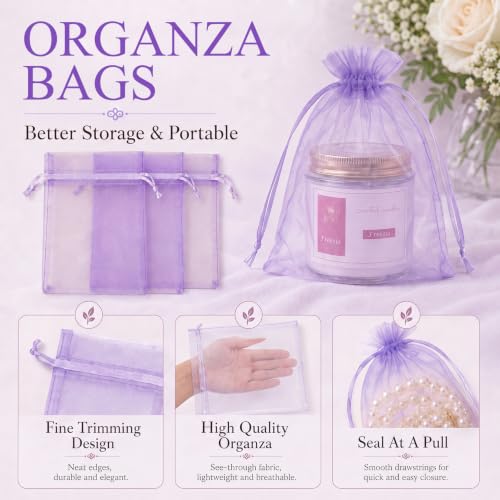 Image of ANZNKU 50 PCS Organza Bags 5 x 7, Lavender Small Mesh Gift Bag Drawstring