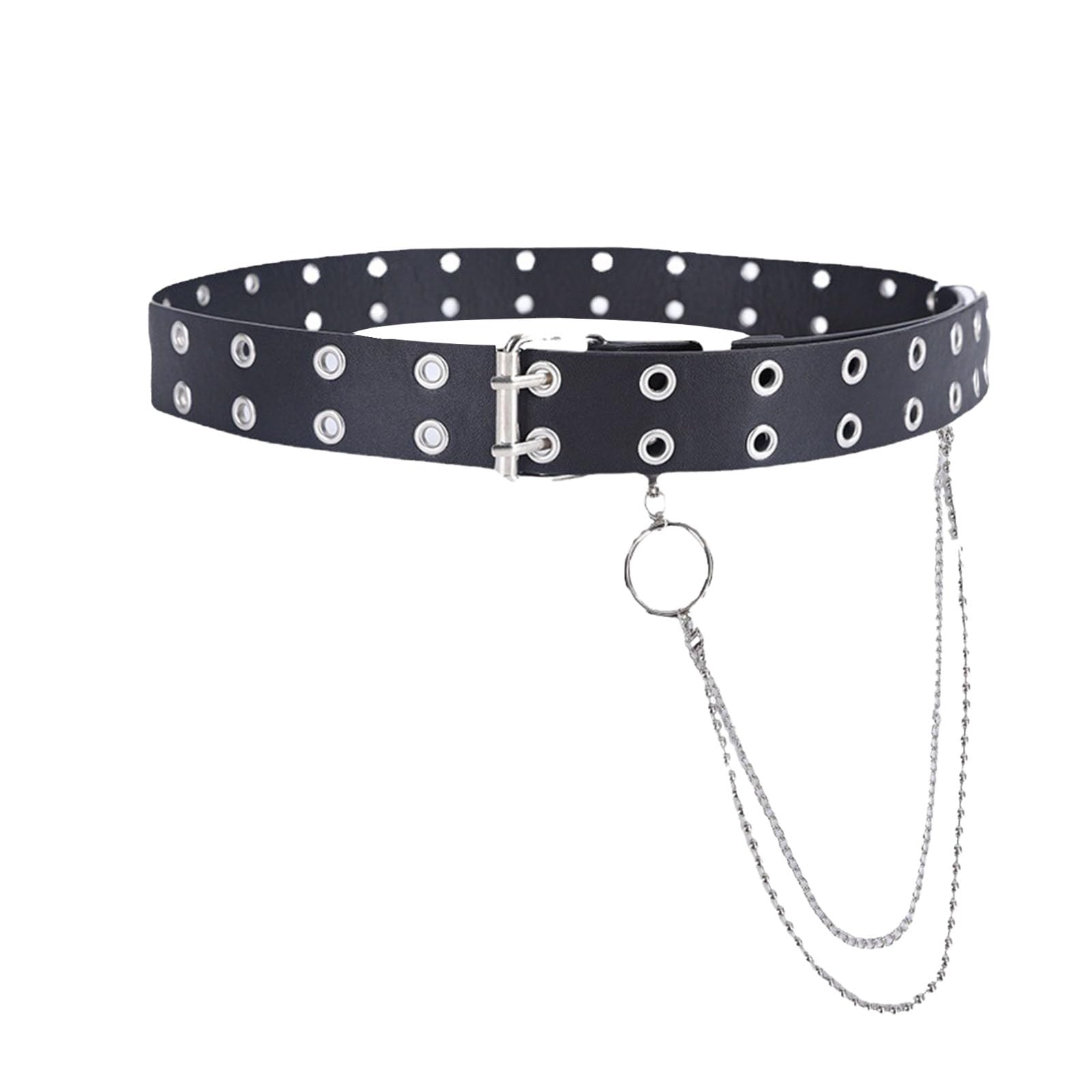 Punk Gothic Broek Ketting Dubbellaags - Jeans Portefeuille Mode Hiphop Riem voor Mannen en Vrouwen, Zwart Metaal, Eén Maat