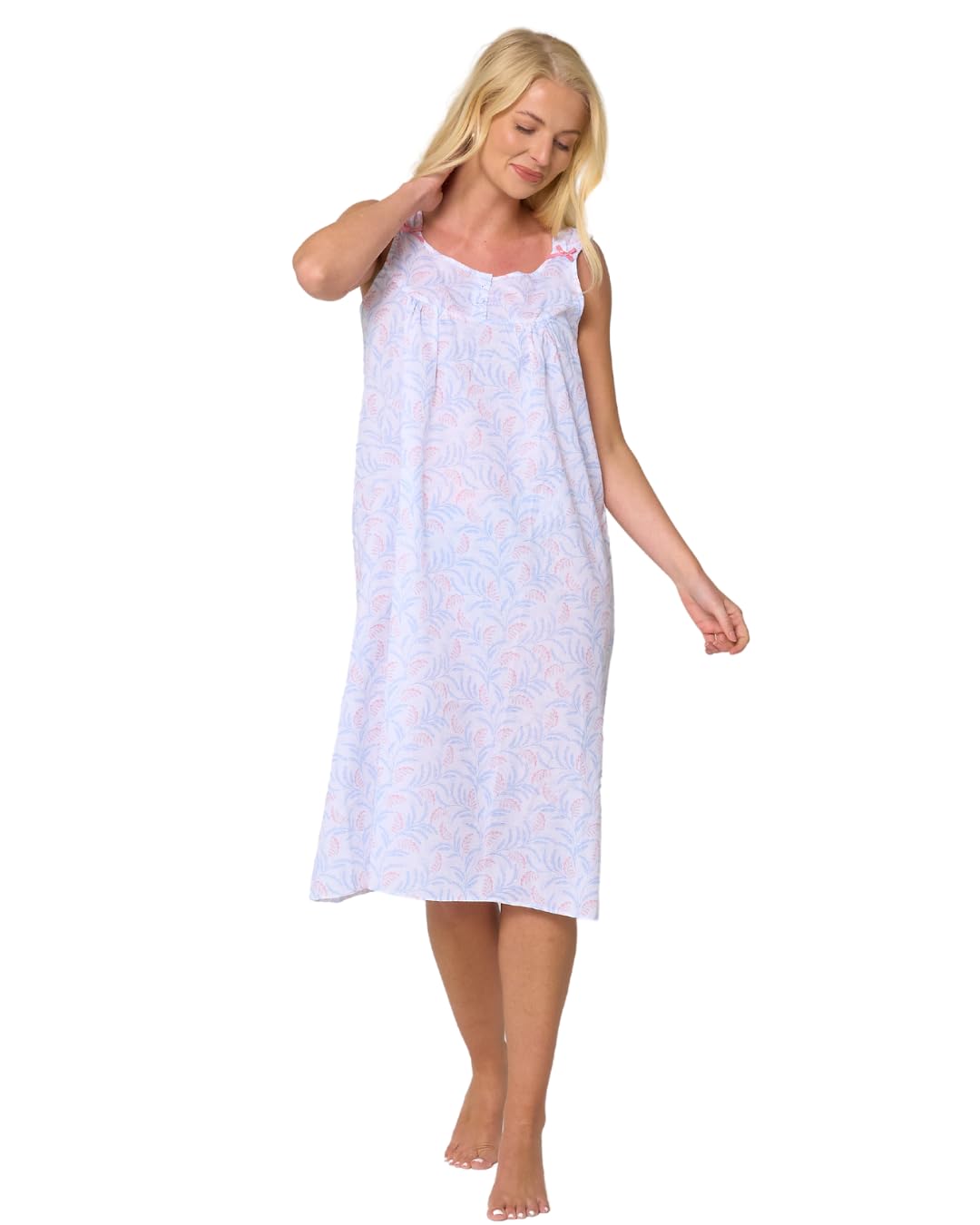 Suzy & Me Ladies Leaf Print Strappy Nightdress, Short Sleeves (STRAPPY NIGHTDRESS, 28-30)