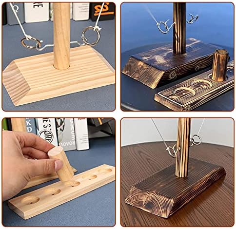 LQKYWNA Ring Toss Game, Wooden Hooks Toss Hook and Table Ring Toss Games with Scoreboard, Fast-Paced Interactive Family Ring Toss Game for Kids, Adults, Bars, Party