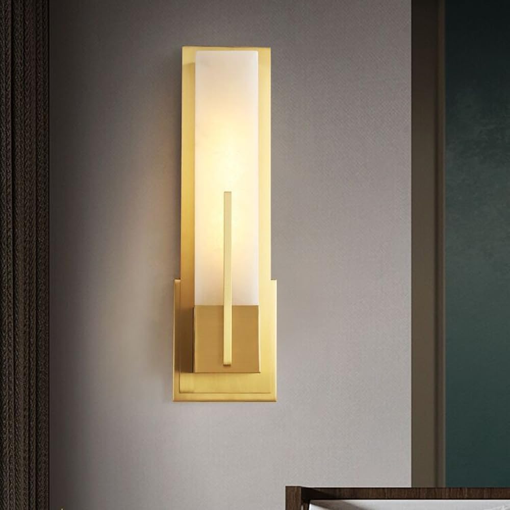 Applique Lineari LED per Interni Luci da Bagno Luci da Parete in Ottone E Marmo Lampade da Parete A Striscia Lunga in Pietra Naturale per Corridoio Camera da Letto E Soggiorno