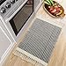 Lahome Boho Bathroom Rugs, Small 2x3 Entry Rug Washable Front Door Bath Mat Woven Cotton Area Rug with Tassels, Farmhouse Non Shedding Lightweight Grey Throw Rug Low Pile Carpet for Kitchen