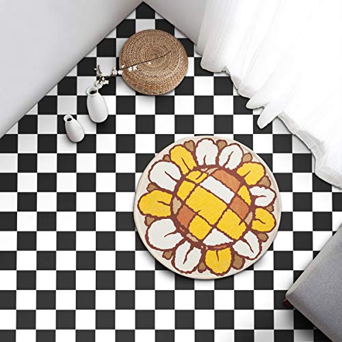 Lámina autoadhesiva para suelo de PVC, 60 x 500 cm, vinilo adhesivo de aprox. 3 ㎡/rollo de lámina mate para baldosas, grosor de 0,35 mm (baldosa negra y blanca)