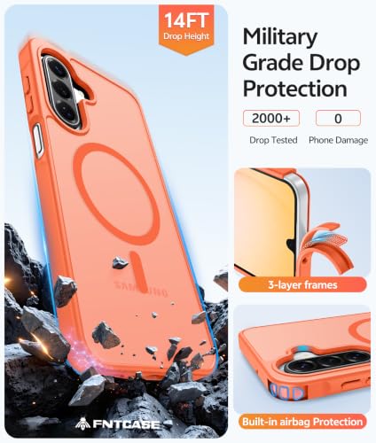 Image of FNTCASE for Galaxy A17 /A16 5G Phone Case, Fit for Magsafe, Screen Protector | Translucent Matte, 14FT Military Grade Drop Protection, Slim Shockproof Protective, for Samsung A 17 A 16 Cover, Orange
