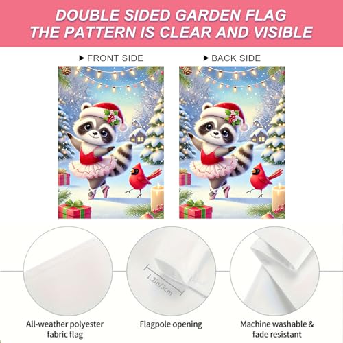 Image of BlissYard Garden Flag Raccoon Cabin Red Hat Winter 12x18 Inch Polyester