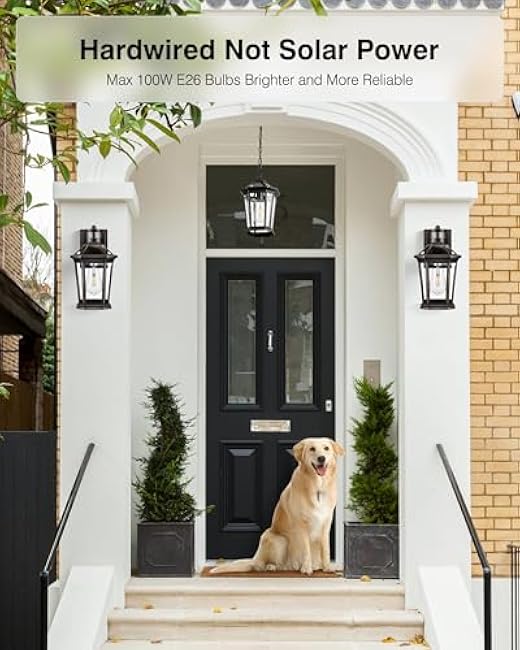 VIANIS Outdoor Pendant Light Fixtures for Porch, Exterior Ceiling Hanging Lanterns, Anti-Rust Waterproof Farmhouse Outdoor Chandelier, Black Gold Aluminum with Tempered Glass for Entryway, 1 Pack