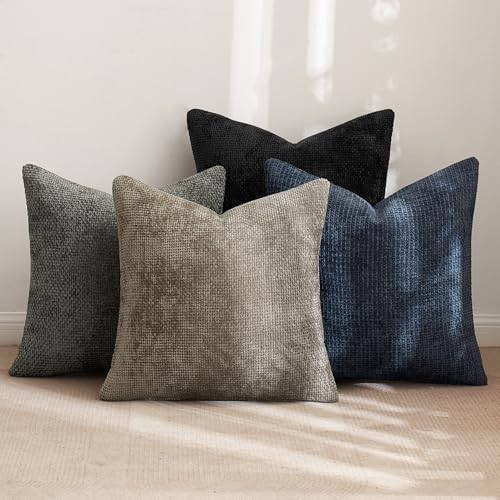 Image of MIULEE Pack of 4 Couch Throw Pillow Covers 18x18 Inch Neutral Navy /Grey Soft Decorative Chenille Pillow Covers Farmhouse Accent Cushion Covers for Boho Home Decor Sofa Bedroom Living Room