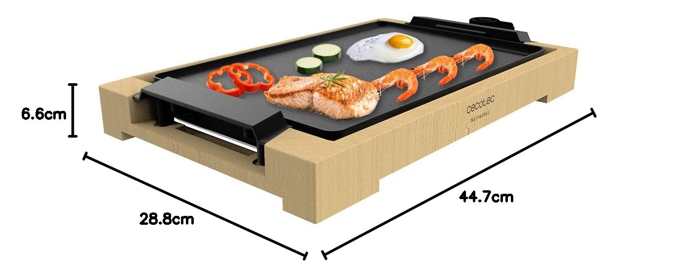 Cecotec Elektrische Grillplatte Tasty&Grill 2000 Bamboo. 2000 W, Bambusstruktur, Einstellbarer Thermostat, Antihaftbeschichtete Fläche, Aluminiumgussbeschichtung, Spülmaschinenfest