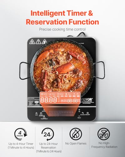 Image of VEVOR Portable Induction Cooktop, 1500W Electric Induction Burner with 9 Temperature Settings, Countertop Induction Hot Plate with 4H Timer, 24H Reservation, Child Lock, Easy to Clean, for Cooking
