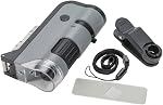 Carson MicroFlip 100x-250x LED and UV Lighted Pocket Microscope with Flip Down Slide Base and Smartphone Digiscoping Clip