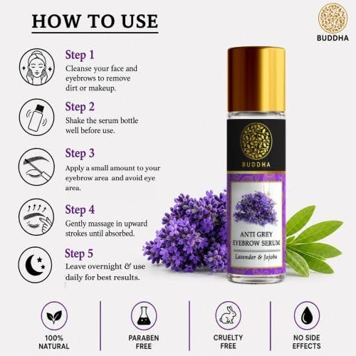 Image of Buddha Natural Grey Eyebrow Serum (10 ml) - Restore Natural Black Brow Color | Eyebrow Enhancer for Natural Black Brows | Eyebrow Care Solution