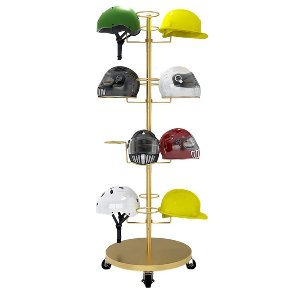 YNBSHGAA Freestanding Hat Display Rack with 360° Rotation and Wheels for Retail Stores and Closet Organization,Gold-55x177cm