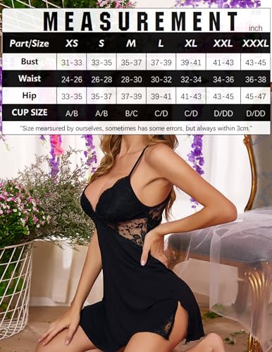 Avidlove B07H1DXGW2 Lingerie For Women Sexy Chemise Sleepwear Babydoll Lace Slip Dress Black Medium thumb #5