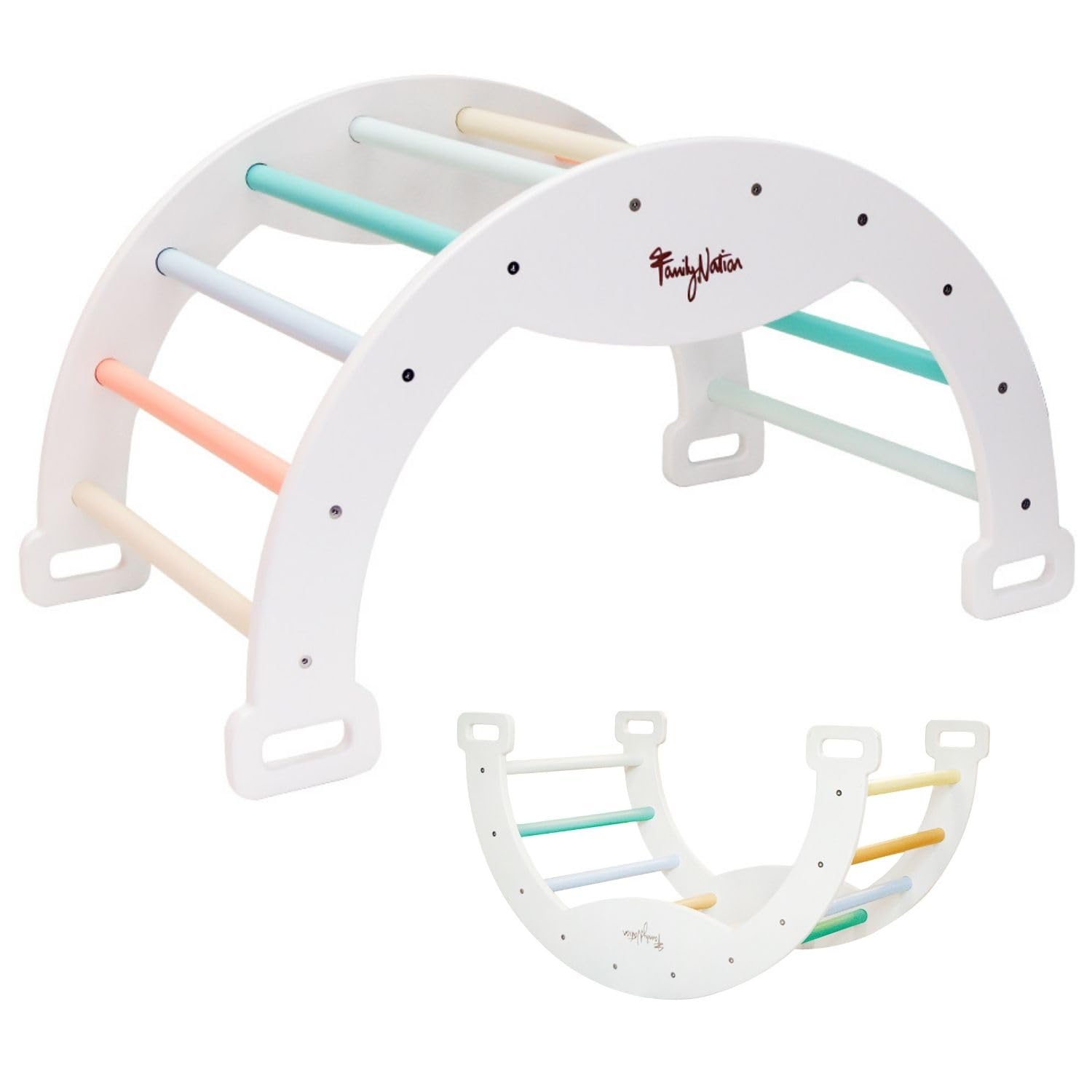 Family Nation, Arco Montessori Sunny Beach, Arco de Escalada, Convertible en Mecedora, para Niños a Partir de 1 Año, Sólida Estructura de Madera, Colores No Tóxicos, 45x80x50 cm