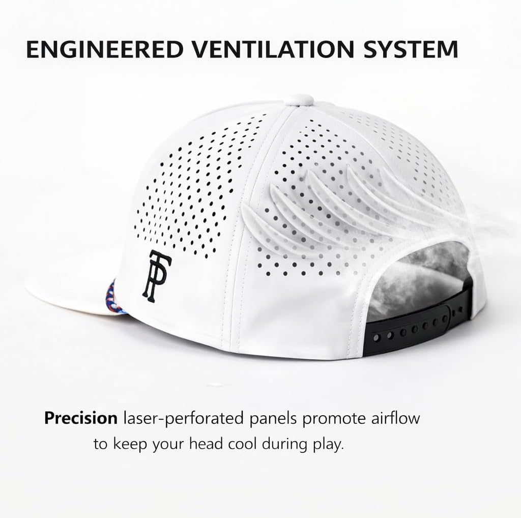 TOP-EX Golf Performance Snapback Hat for Men Waterproof Repellent Flat Bill Cap Breathable Laser Perforated Two Sizes XL XXL